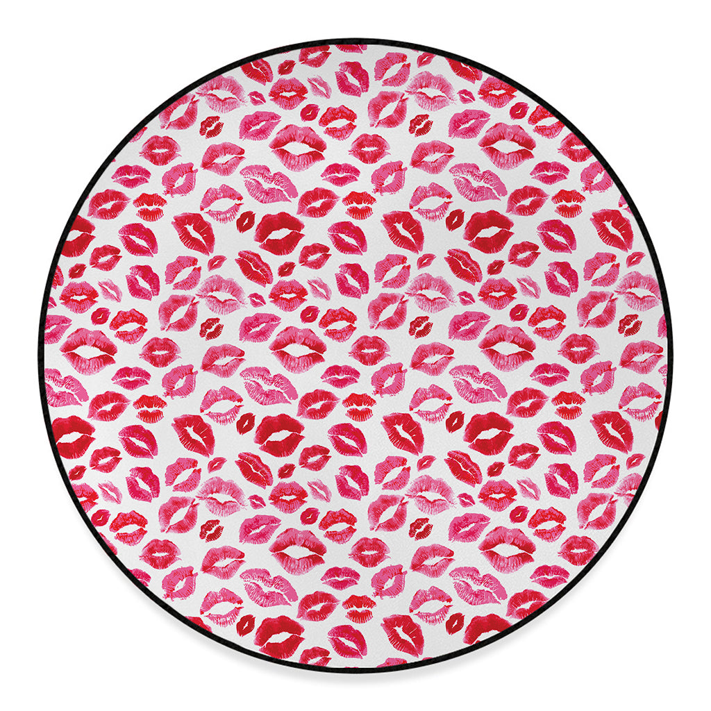 Red And Pink Lips Pattern Print Round Floor Mat