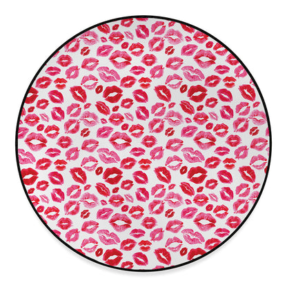 Red And Pink Lips Pattern Print Round Floor Mat