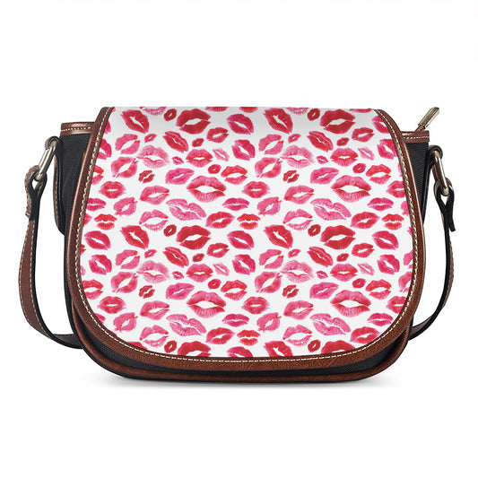 Red And Pink Lips Pattern Print Saddle Bag