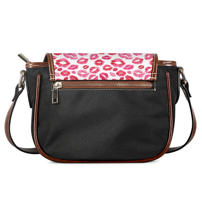 Red And Pink Lips Pattern Print Saddle Bag