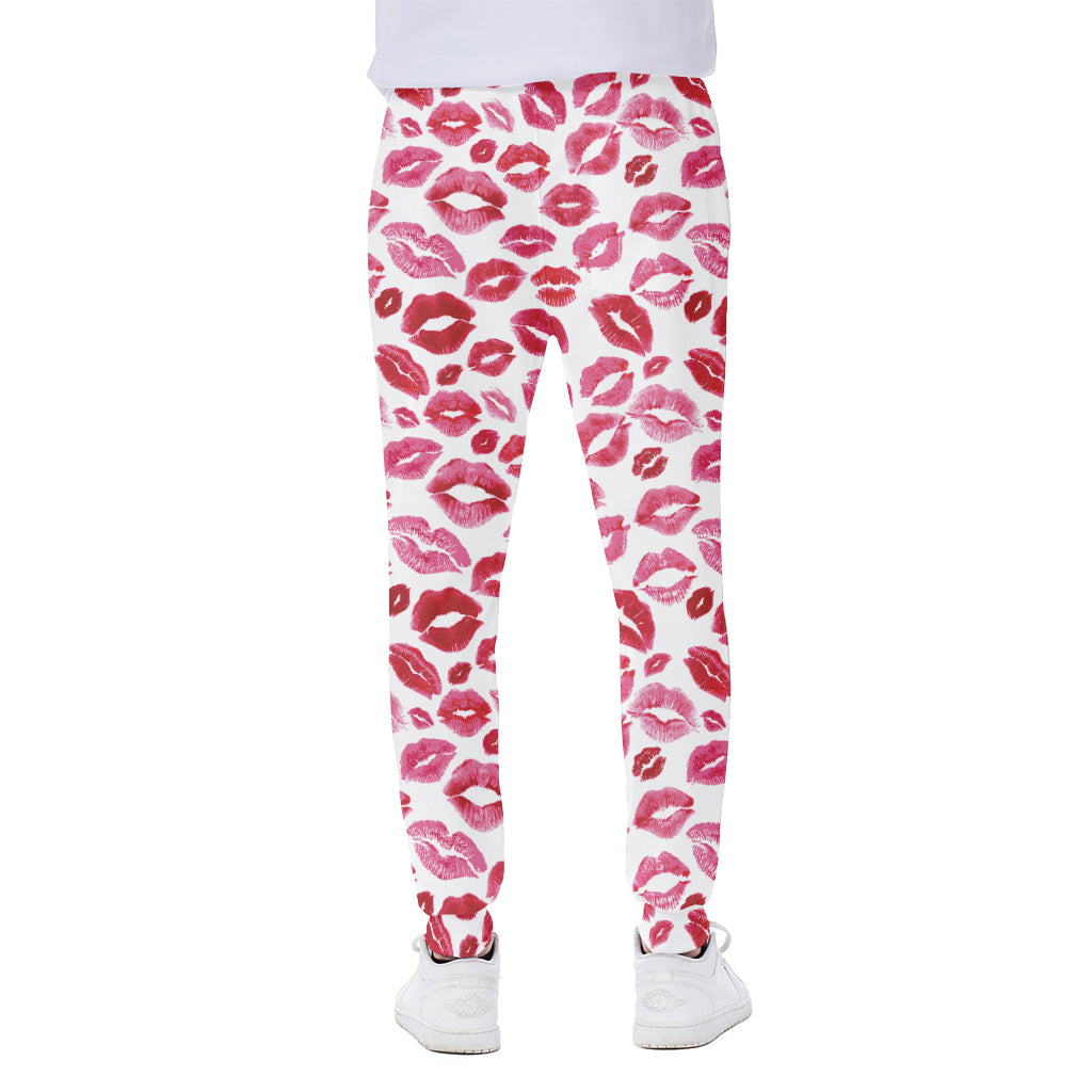 Red And Pink Lips Pattern Print Scuba Joggers
