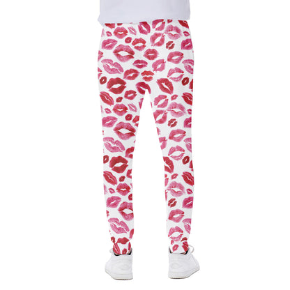 Red And Pink Lips Pattern Print Scuba Joggers