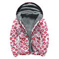 Red And Pink Lips Pattern Print Sherpa Lined Zip Up Hoodie