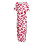 Red And Pink Lips Pattern Print Short Sleeve Long Nightdress