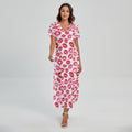 Red And Pink Lips Pattern Print Short Sleeve Maxi Dress