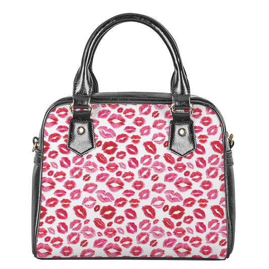 Red And Pink Lips Pattern Print Shoulder Handbag