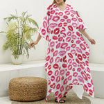 Red And Pink Lips Pattern Print Silk V-Neck Kaftan Dress