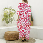Red And Pink Lips Pattern Print Silk V-Neck Kaftan Dress