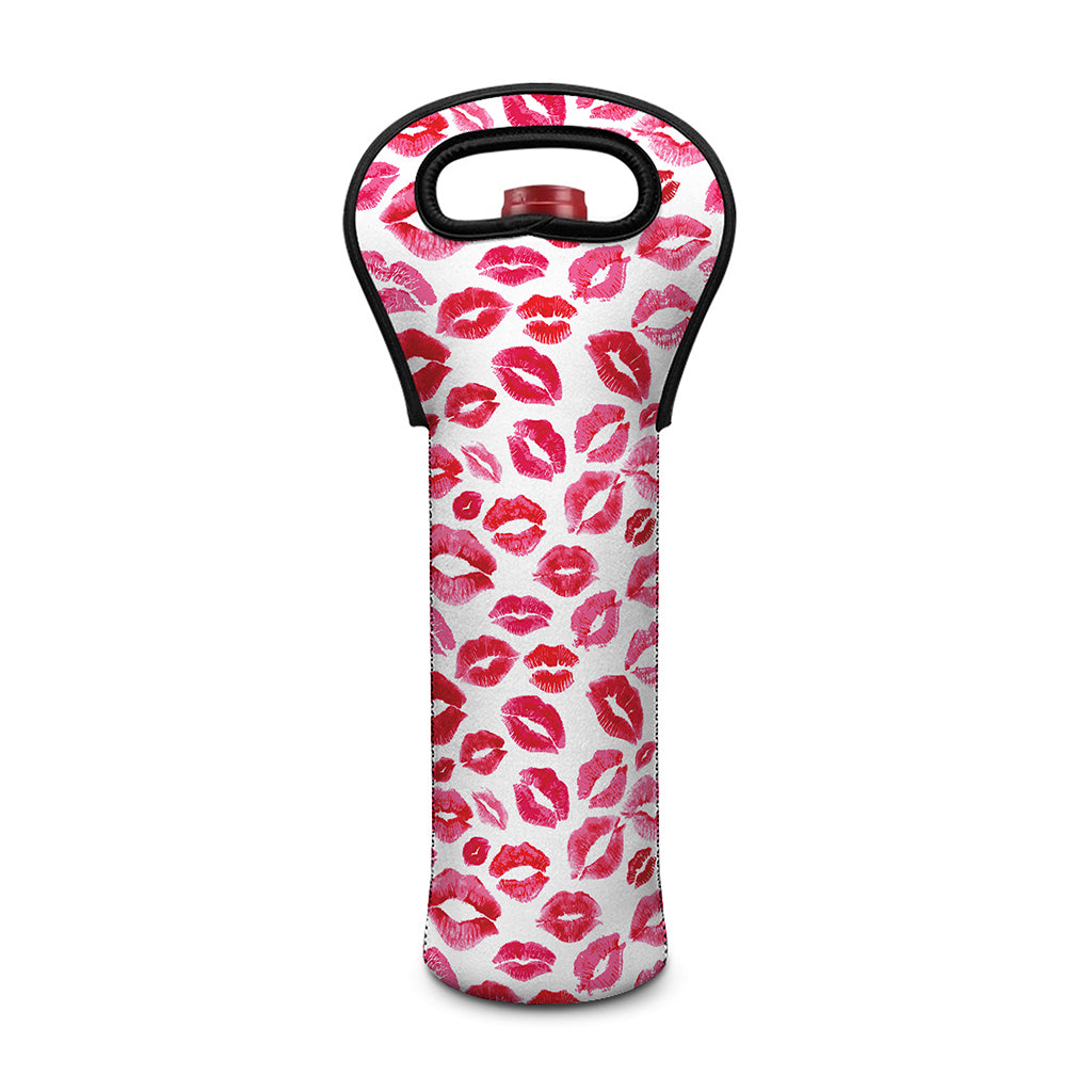 Red And Pink Lips Pattern Print Single Neoprene Wine Tote
