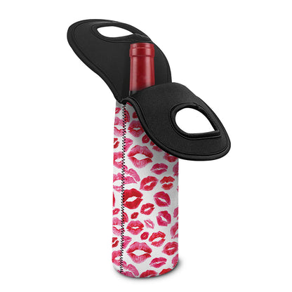 Red And Pink Lips Pattern Print Single Neoprene Wine Tote