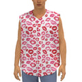 Red And Pink Lips Pattern Print Sleeveless Baseball Jersey