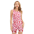 Red And Pink Lips Pattern Print Sleeveless One Piece Swimsuit
