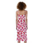 Red And Pink Lips Pattern Print Slim Fit Midi Cami Dress