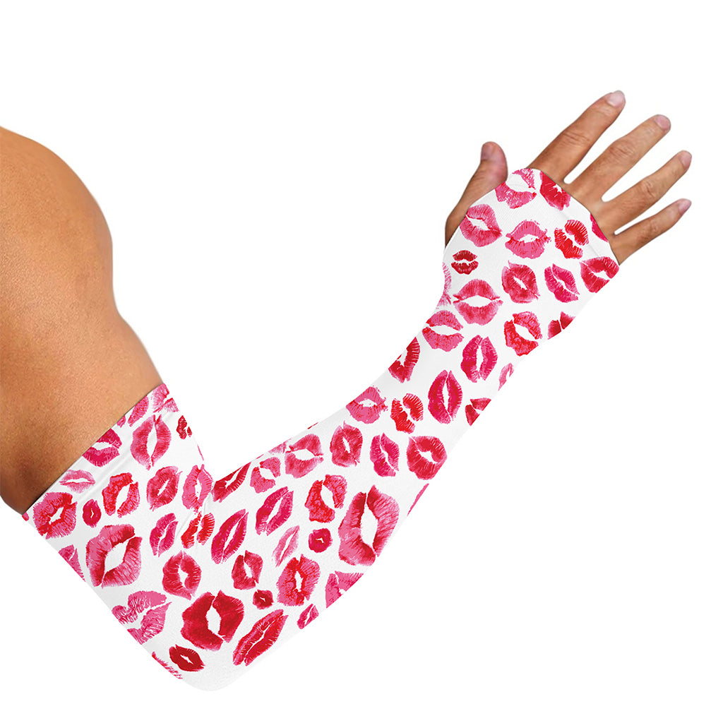 Red And Pink Lips Pattern Print Sun Protection Arm Sleeves