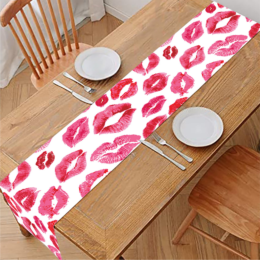 Red And Pink Lips Pattern Print Table Runner