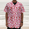 Red And Pink Lips Pattern Print Textured Short Sleeve Shirt