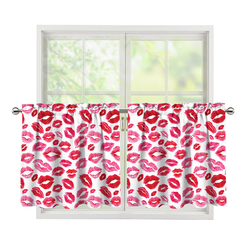 Red And Pink Lips Pattern Print Tier Curtains