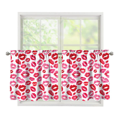 Red And Pink Lips Pattern Print Tier Curtains