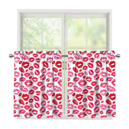 Red And Pink Lips Pattern Print Tier Curtains