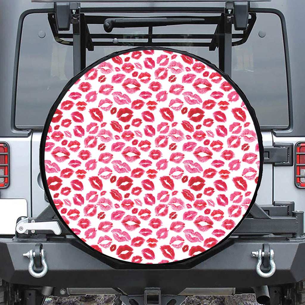 Red And Pink Lips Pattern Print Tire Cover