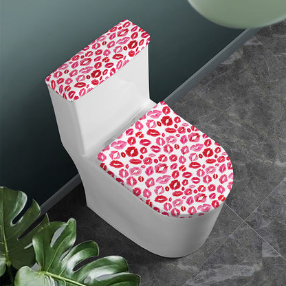 Red And Pink Lips Pattern Print Toilet Lid And Tank Cover Set