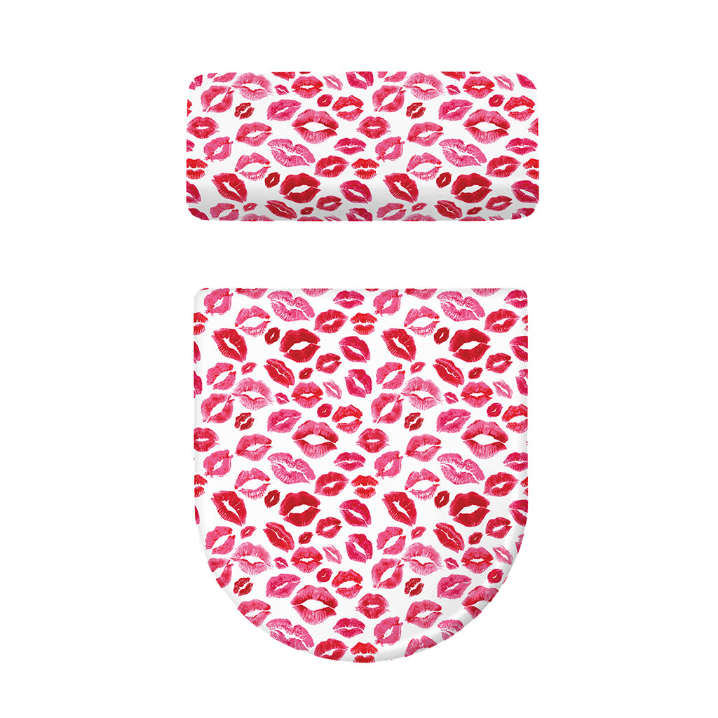 Red And Pink Lips Pattern Print Toilet Lid And Tank Cover Set