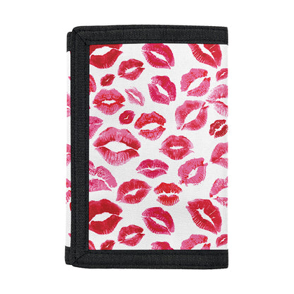 Red And Pink Lips Pattern Print Trifold Wallet