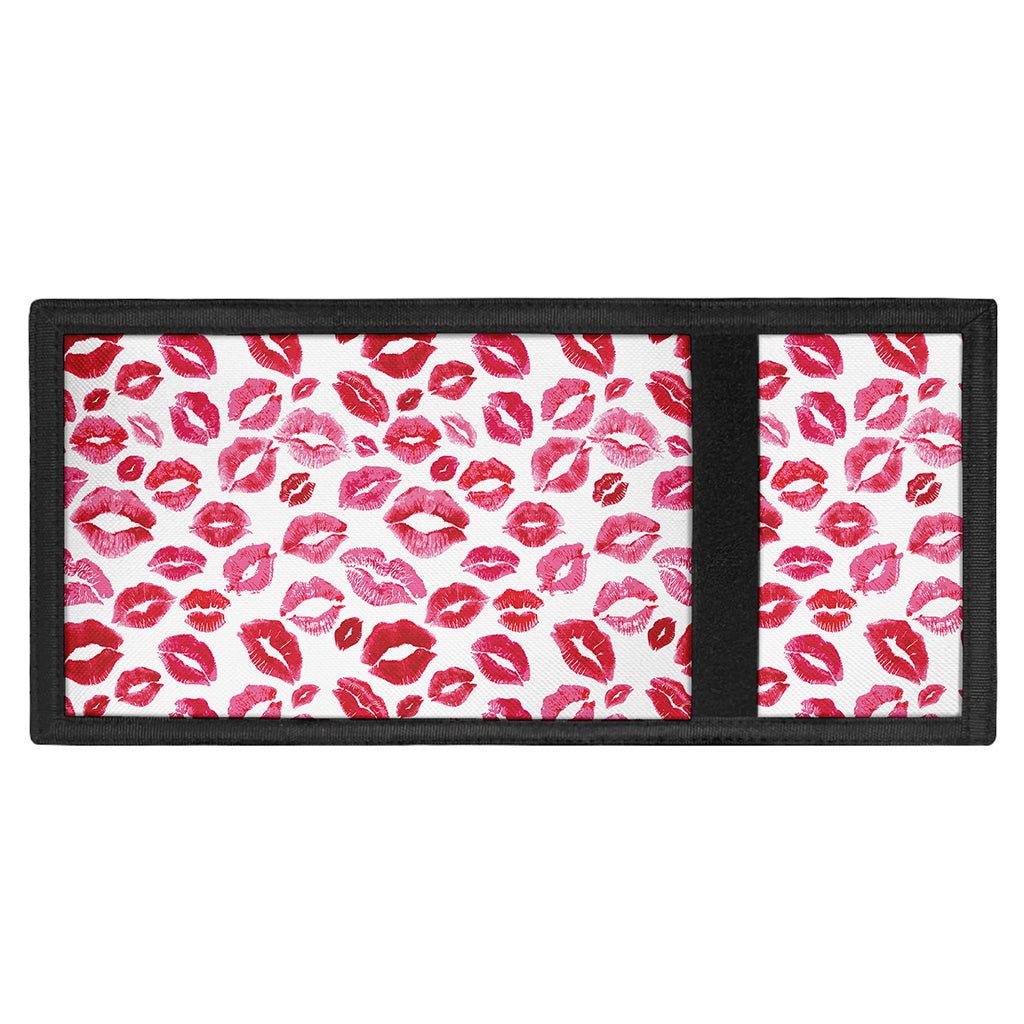 Red And Pink Lips Pattern Print Trifold Wallet