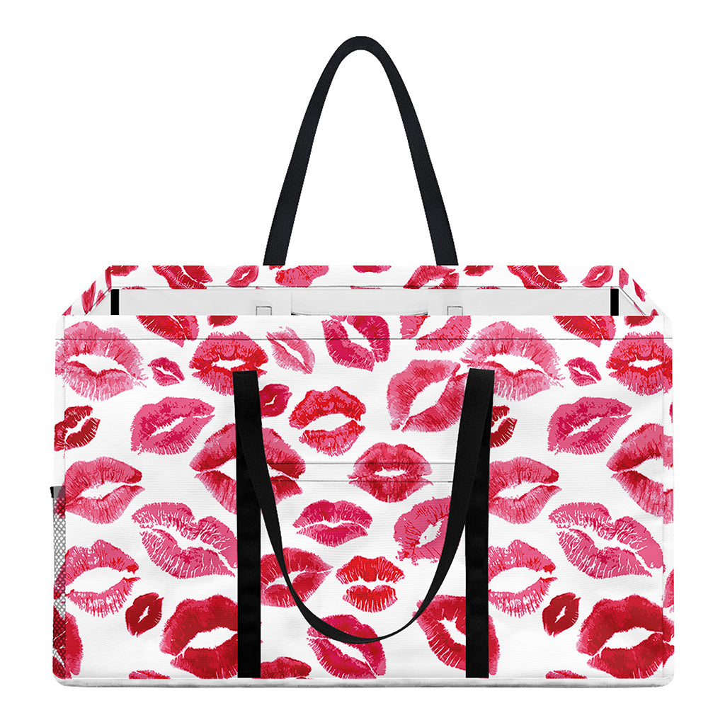 Red And Pink Lips Pattern Print Utility Tote Bag