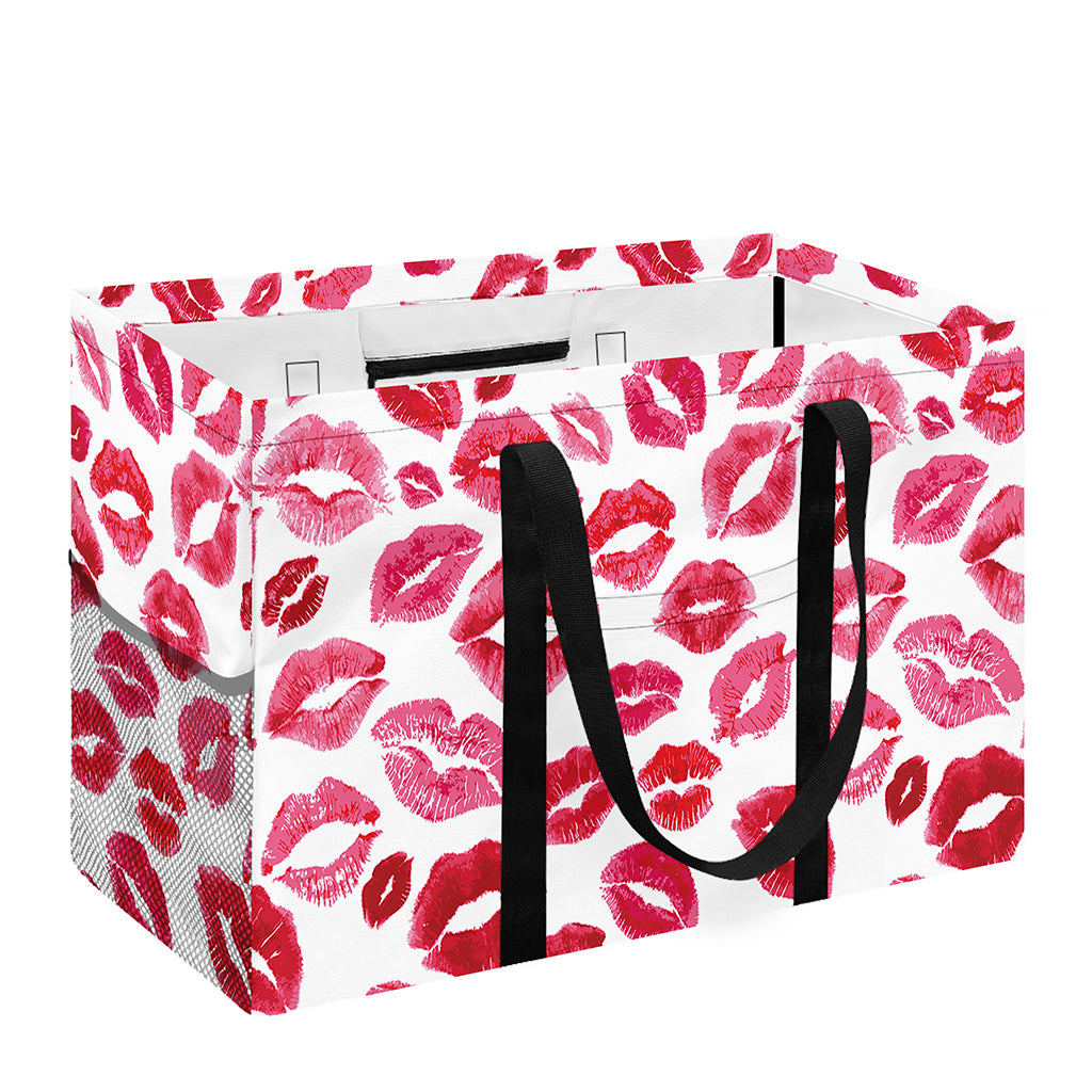 Red And Pink Lips Pattern Print Utility Tote Bag