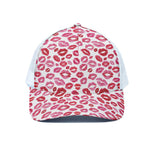 Red And Pink Lips Pattern Print White Mesh Trucker Cap
