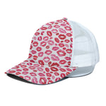 Red And Pink Lips Pattern Print White Mesh Trucker Cap