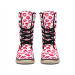 Red And Pink Lips Pattern Print Winter Boots
