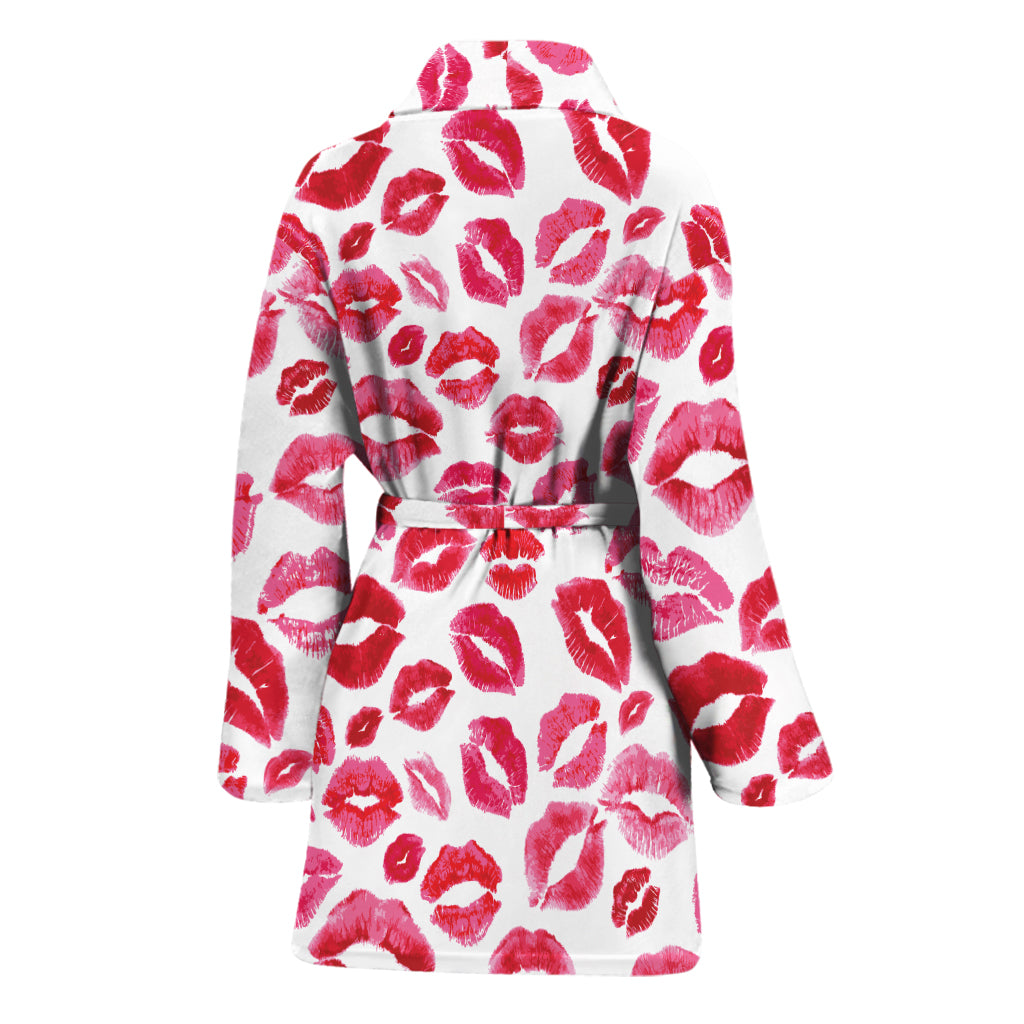 Red And Pink Lips Pattern Print Women's Bathrobe
