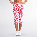Red And Pink Lips Pattern Print Women's Capri Leggings