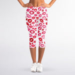 Red And Pink Lips Pattern Print Women's Capri Leggings