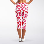 Red And Pink Lips Pattern Print Women's Capri Leggings