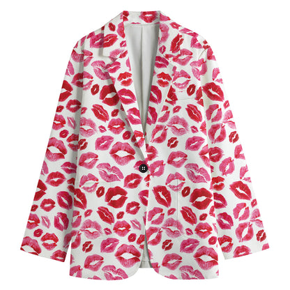 Red And Pink Lips Pattern Print Women's Cotton Blazer