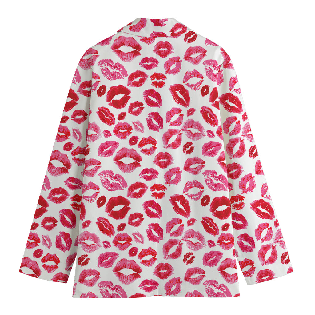 Red And Pink Lips Pattern Print Women's Cotton Blazer