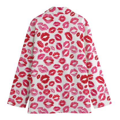 Red And Pink Lips Pattern Print Women's Cotton Blazer