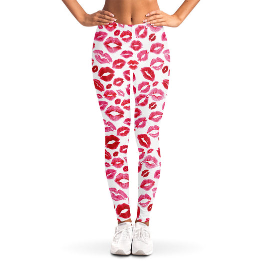Red And Pink Lips Pattern Print Women's Leggings