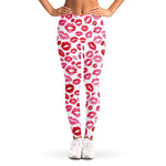 Red And Pink Lips Pattern Print Women's Leggings
