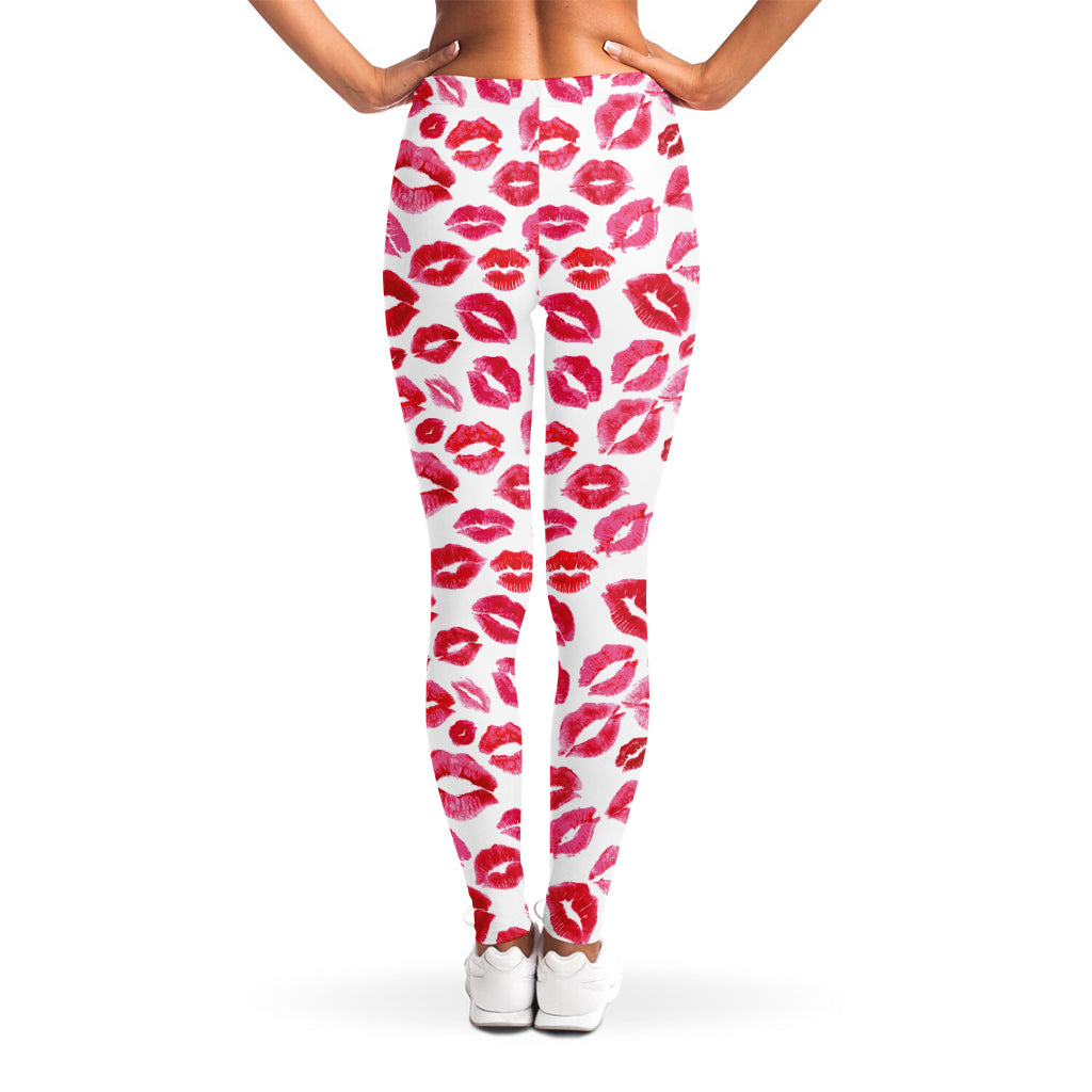 Red And Pink Lips Pattern Print Women's Leggings