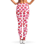Red And Pink Lips Pattern Print Women's Leggings