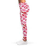 Red And Pink Lips Pattern Print Women's Leggings
