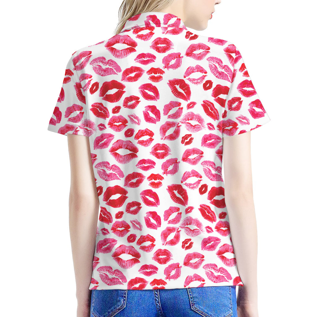 Red And Pink Lips Pattern Print Women's Polo Shirt