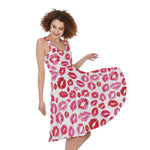 Red And Pink Lips Pattern Print Women's Sleeveless Dress