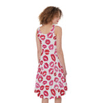 Red And Pink Lips Pattern Print Women's Sleeveless Dress
