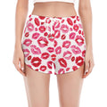 Red And Pink Lips Pattern Print Women's Split Running Shorts