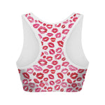 Red And Pink Lips Pattern Print Women's Sports Bra